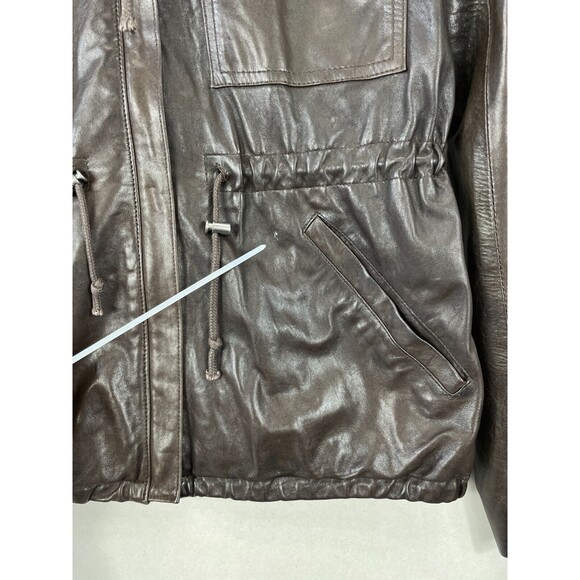 Theory Women's Brown Leather Drawstring Jacket Coat Size Small Full Zip - Picture 4 of 13